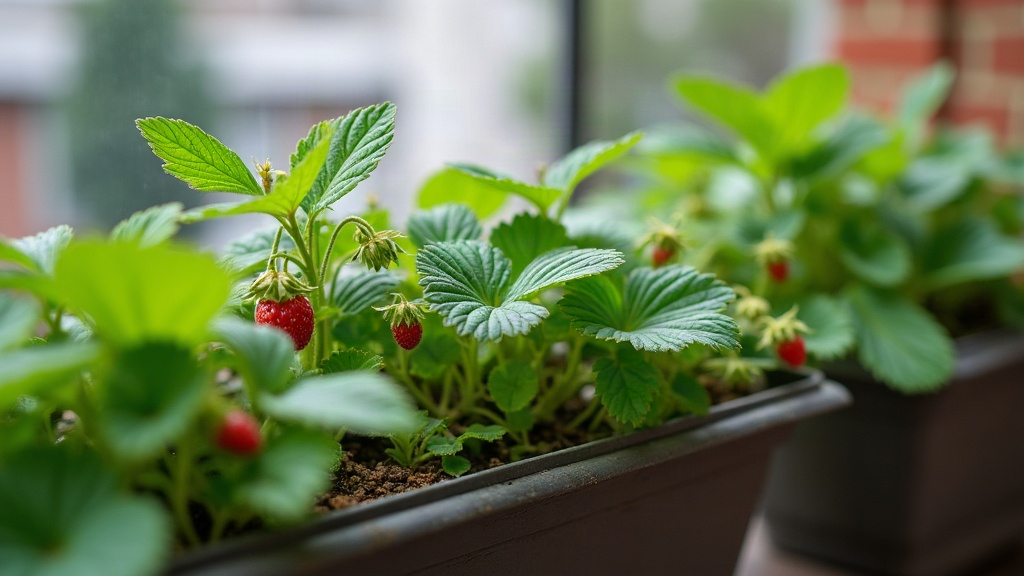 Growing Alpine Strawberries in Railing Planters Through Humid Spring