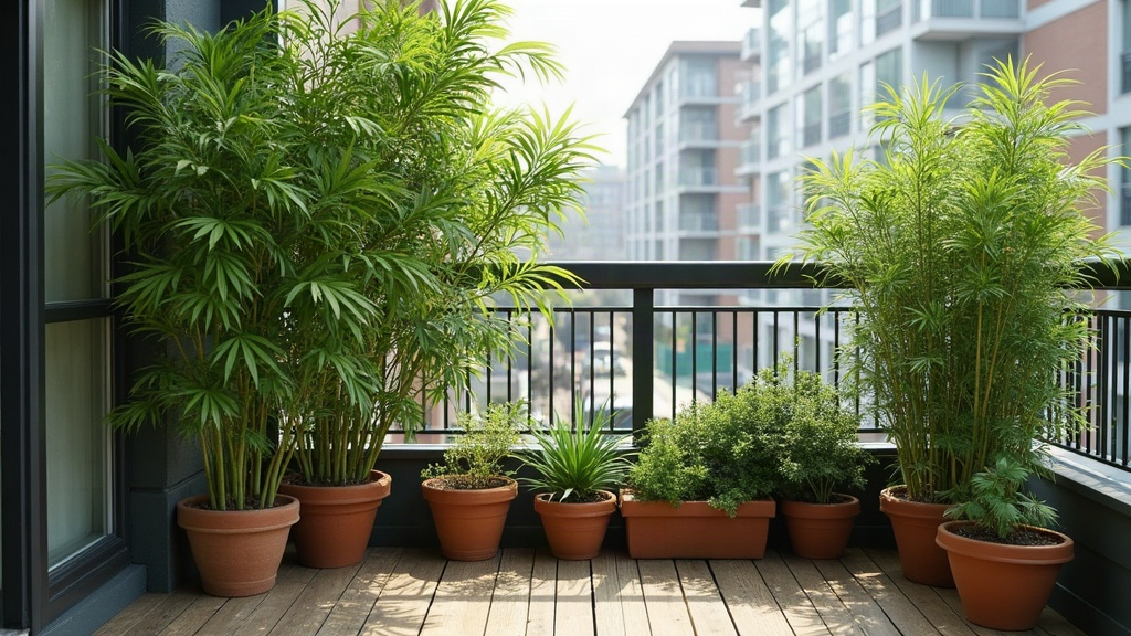 Privacy Screen with Clumping Bamboo in Containers, No Damage