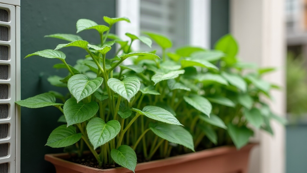 Growing Bush Snap Beans in a Narrow Balcony Planter Near an AC Unit